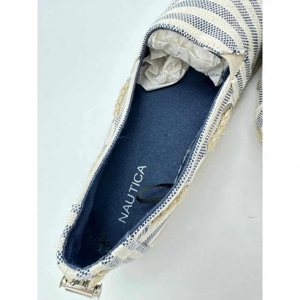 Nautica Rudder Espadrille Flats Women Size 8 Navy White Striped Nautical Slip On